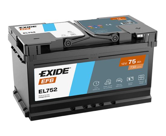 75Ah 730A akumulators EXIDE EL752 315x175x175-+ Akumulatori