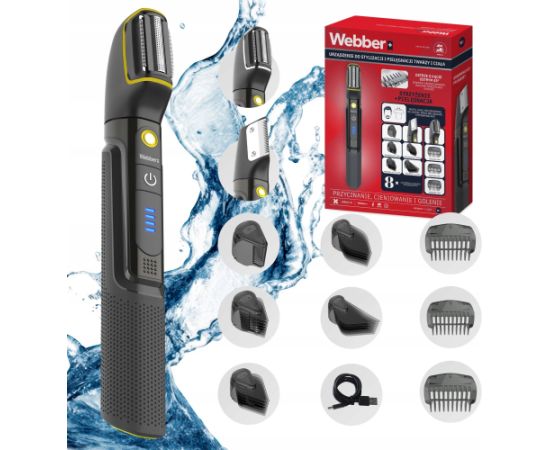 Trymer Webber Trymer Męski Webber BG-600 8w1 Do Włosów Brody Ciała Wet&Dry IPX7 LED PRO Epilatori, bikini trimmeri, sieviešu skuvekļi