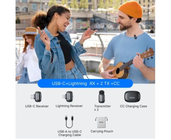 Boya Mini 2-01 Bezvadu lavaljē mikrofons 2.4GHz / Type-C and Lightning / Melns Mikrofoni