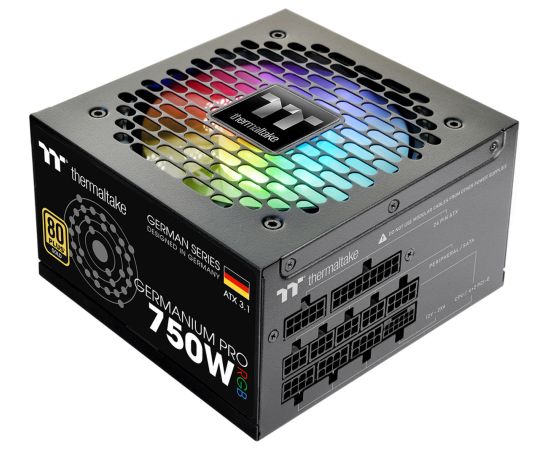 Thermaltake Germanium Pro RGB 750W (black, 1x 12-pin high power GPU, 4x PCIe, cable management, 750 watts) Блоки питания