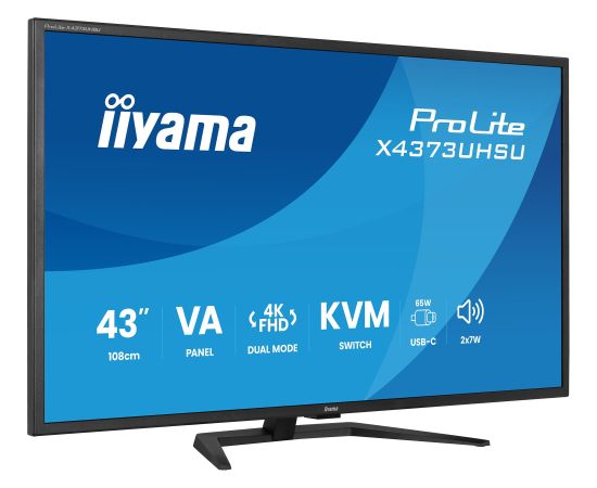 Iiyama ProLite X4373UHSU-B2 (108 cm (42.5 inches), black (matt), UltraHD/4K, VA, dual-mode, FB, USB hub, KVM) Monitori