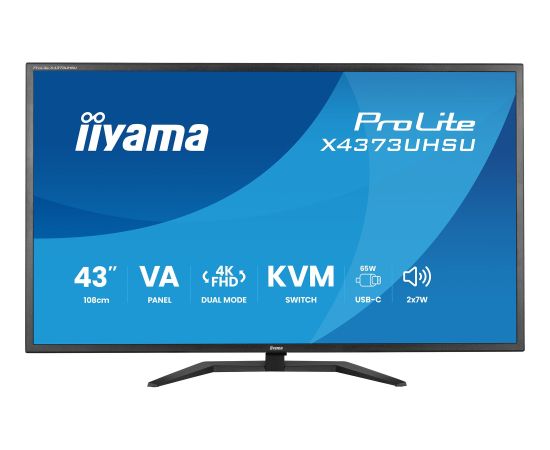 Iiyama ProLite X4373UHSU-B2 (108 cm (42.5 inches), black (matt), UltraHD/4K, VA, dual-mode, FB, USB hub, KVM) Monitori