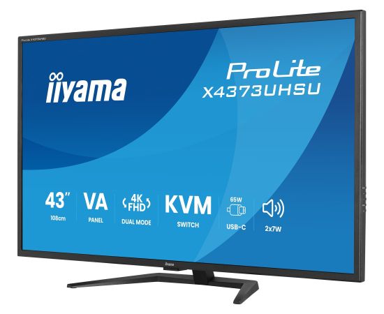 Iiyama ProLite X4373UHSU-B2 (108 cm (42.5 inches), black (matt), UltraHD/4K, VA, dual-mode, FB, USB hub, KVM) Monitori