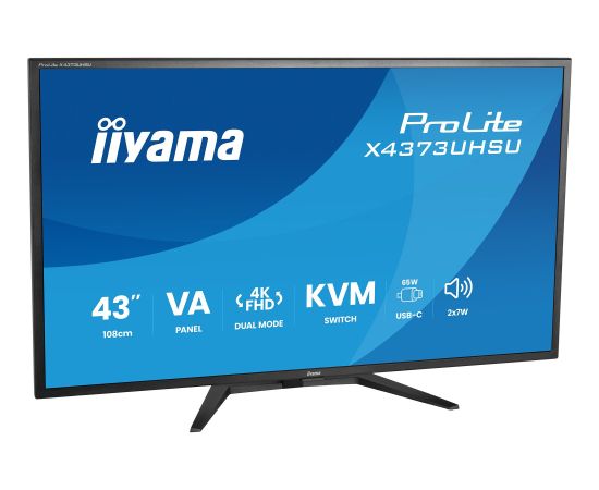 Iiyama ProLite X4373UHSU-B2 (108 cm (42.5 inches), black (matt), UltraHD/4K, VA, dual-mode, FB, USB hub, KVM) Monitori