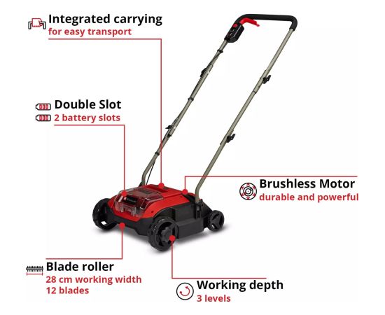 Einhell Power X-Change Akku-Vertikutierer-Lüfter GC-SC 18/28 DS Li-Solo, 18Volt (rot/schwarz, ohne Akku und Ladegerät) Новинки Для дома и сада 