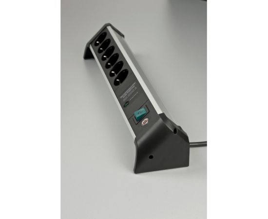 Brennenstuhl Alu-Office-Line 6-way power strip for the desk, black/aluminum, 3-meter cable, 60,000A surge protection Strāvas pagarinātāji