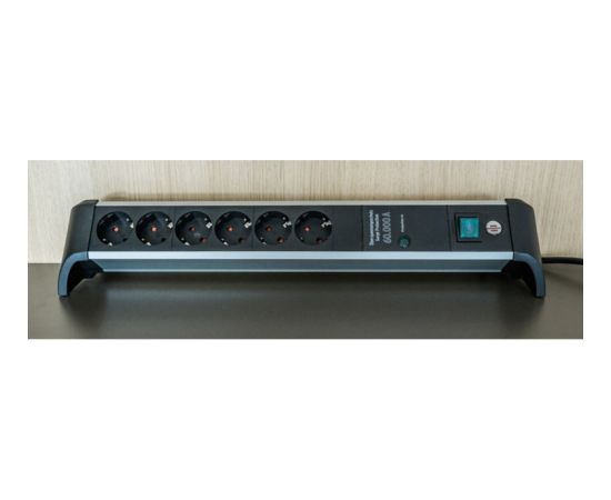 Brennenstuhl Alu-Office-Line 6-way power strip for the desk, black/aluminum, 3-meter cable, 60,000A surge protection Strāvas pagarinātāji