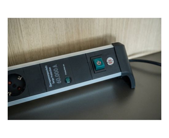 Brennenstuhl Alu-Office-Line 6-way power strip for the desk, black/aluminum, 3-meter cable, 60,000A surge protection Strāvas pagarinātāji