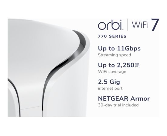 Netgear ORBI RBE770-100EUS WIFI 7 MESH additional satellite, mesh access point white, tri-band WiFi 7 Jaunumi - Datori