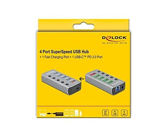 DeLOCK USB 3.2 Gen1 Hub + 4Po + SLK + USB-C - 63263 Новинки Компьютерная техника