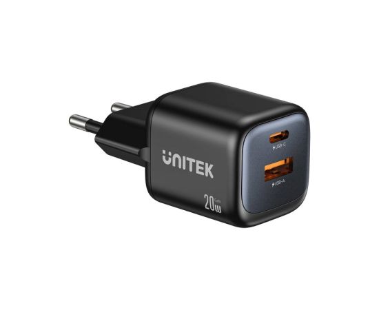 UNITEK 2x GAN 20W mains charger, black Зарядные устройства