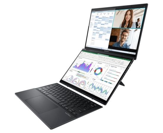 ASUS Zenbook Duo UX8406CA-QL121W Ultra 7 255H 2x14.0"OLED FHD Touch 60Hz 400nits 32GB LPDDR5X SSD1TB Glossy Intel Arc Graphics WLAN+BT Cam1080p 75WHrs Win11 Inkwell Gray Portatīvie datori
