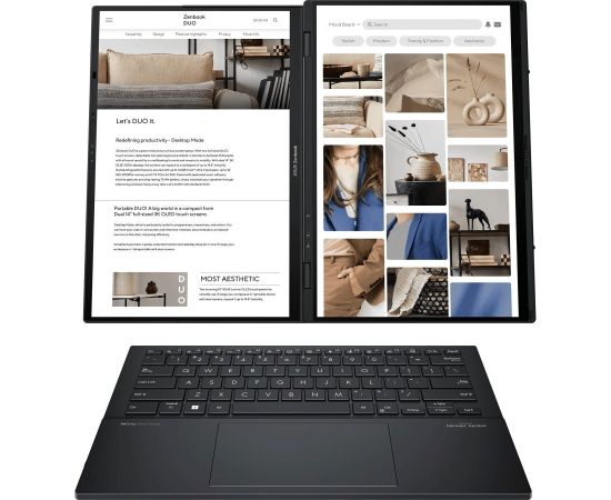 ASUS Zenbook Duo UX8406CA-QL121W Ultra 7 255H 2x14.0"OLED FHD Touch 60Hz 400nits 32GB LPDDR5X SSD1TB Glossy Intel Arc Graphics WLAN+BT Cam1080p 75WHrs Win11 Inkwell Gray Portatīvie datori