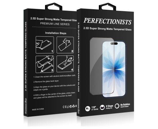 Perfectionists 2.5D Super Strong Matte Tempered Glass Apple iPhone 16 Pro Max black Ekrānu aizsardzība