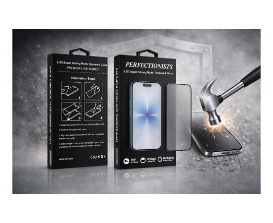 Perfectionists 2.5D Super Strong Matte Tempered Glass Apple iPhone 13/13 Pro/14/16e/17e black Ekrānu aizsardzība