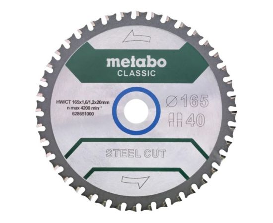 Griešanas disks Metabo FZ/FA STEEL CUT/SANDWICH PANEL CLASSIC 165x20x40 mm; 4° Zāģripas