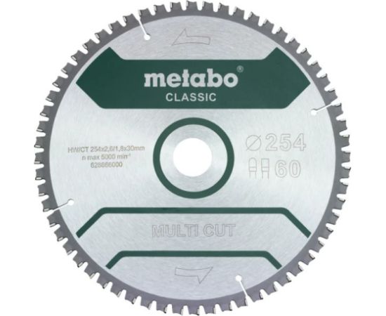 Universālais griešanas disks Metabo FZ/TZ MULTI CUT CLASSIC; 254x30x60 mm; -5° Zāģripas