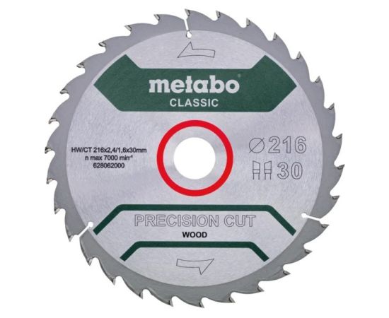 Griešanas disks kokam Metabo HW/CT PRECISION CUT WOOD - CLASSIC; 216x30x30 mm; 22° Zāģripas
