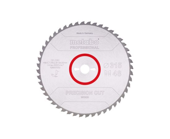 Griešanas disks kokam Metabo 628057000; 315x2,8x30 mm; Z48; 0° Zāģripas