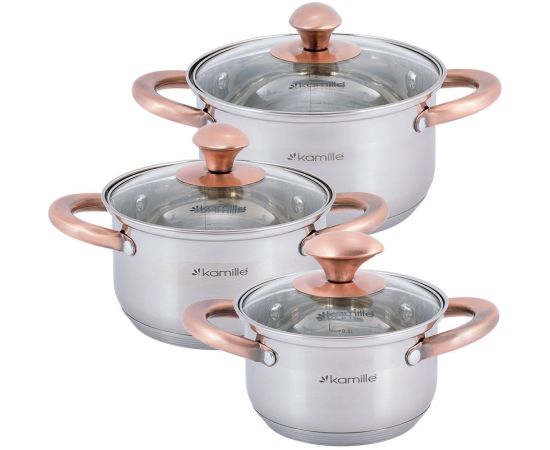 Набор кастрюль 3 шт. (1.0L, 1.5L, 2.0L), 4936, Kamille Katli