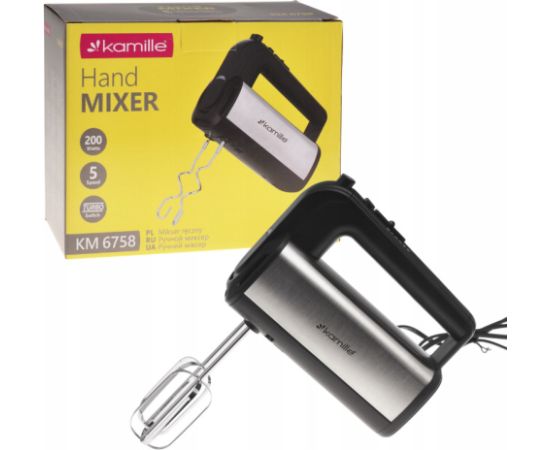 Rokas mikseris, 200W (5 ātrumi + TURBO), 6758, KAMILLE Mikseri