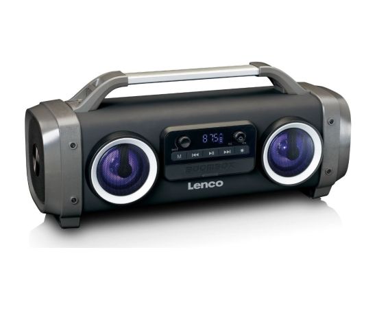 Splash proof bluetooth speaker FM radio USB and SD with light effects Lenco, black Bezvadu skaļruņi