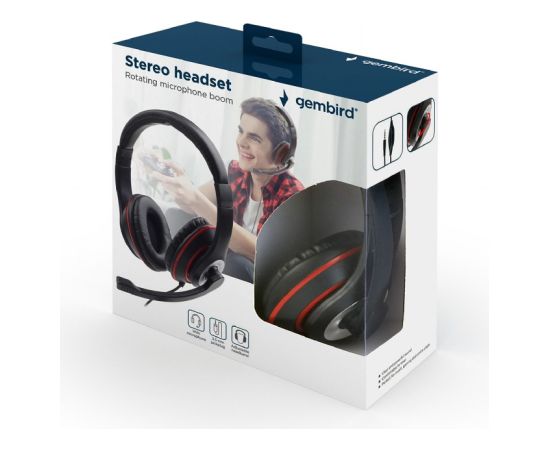 Gembird Stereo headset MHS-03-BKRD On-Ear Built-in microphone 3.5 mm Austiņas