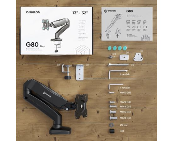 ONKRON G80-B Swivel and tilt desk mount for 13‘-32’ monitors, max. 8 kg, with rotation, black Крепления для телевизоров