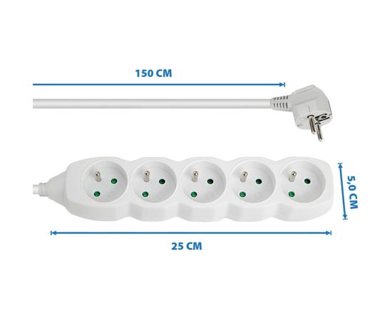 Esperanza ELK207W power extension 1.5 m 5 AC outlet(s) Indoor White Strāvas pagarinātāji
