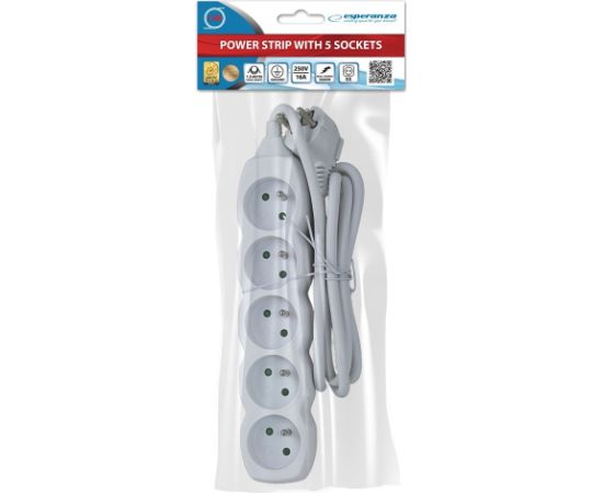 Esperanza ELK207W power extension 1.5 m 5 AC outlet(s) Indoor White Strāvas pagarinātāji