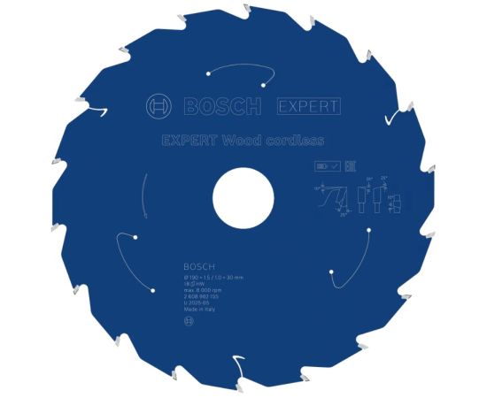 Griešanas disks kokam Bosch 2608902155; 190x30x1,0 mm; Z18 Zāģripas