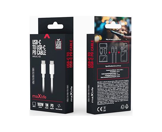 Maxpower Type-C to Type-C Cable 100W 1m MXUC-05 By Maxlife White Дата USB-кабели