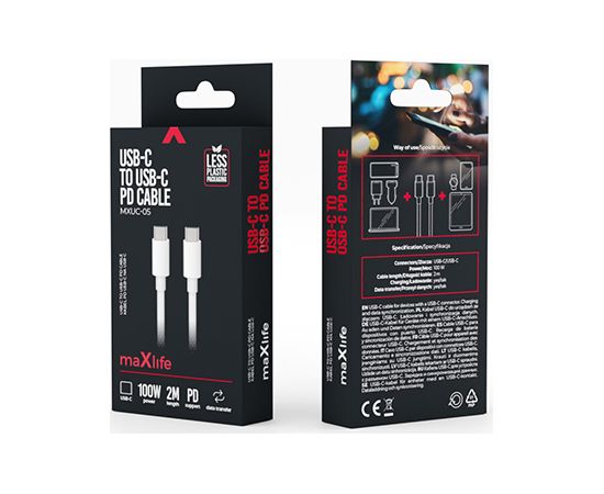 Maxpower Type-C to Type-C Cable 100W 2m MXUC-05 By Maxlife White Data USB kabeļi