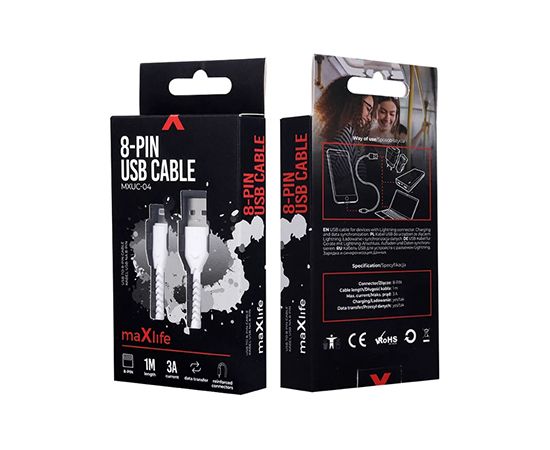 Maxpower Lightning to USB Cable 1m MXUC-04 By Maxlife White Дата USB-кабели