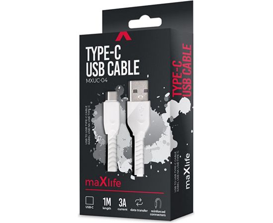 Maxpower USB to Type-C Cable 3A 1m MXUC-04 By Maxlife White Дата USB-кабели