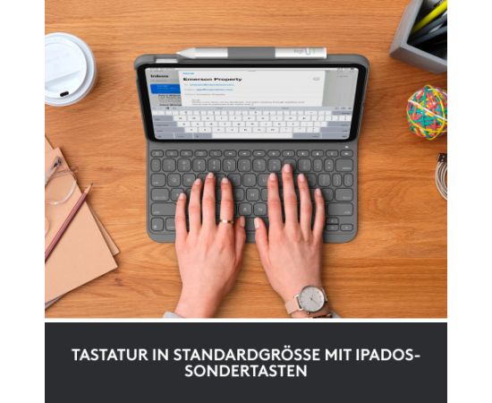 Logitech Slim Folio (black, DE layout, scissor mechanism, for iPad 10th generation) Klaviatūras
