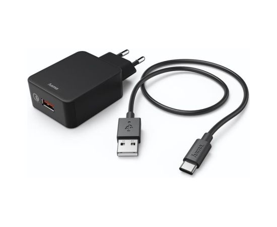 Hama Quick Charger With USB-C cable, 19,5 W, 1,5 m, black - Charger with cable Зарядные устройства