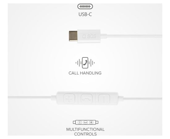 SBS earphones Studio Mix 65c USB-C, white Aудио-видео