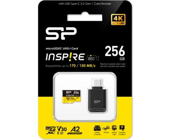 Silicon Power memory card microSDXC 256GB Inspire + card reader Aудио-видео