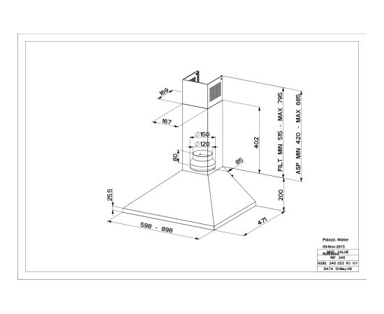 Cooker hood Faber VALUE PB BK A60 Jaunumi Sadz. tehnika