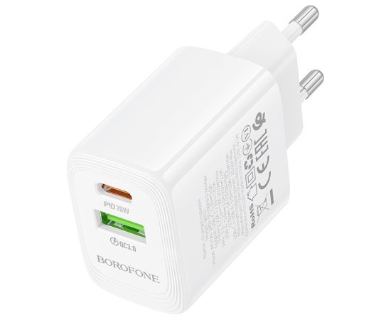 Charger Borofone BN27 20W USB-C/USB-A white Telefonu lādētāji 220v