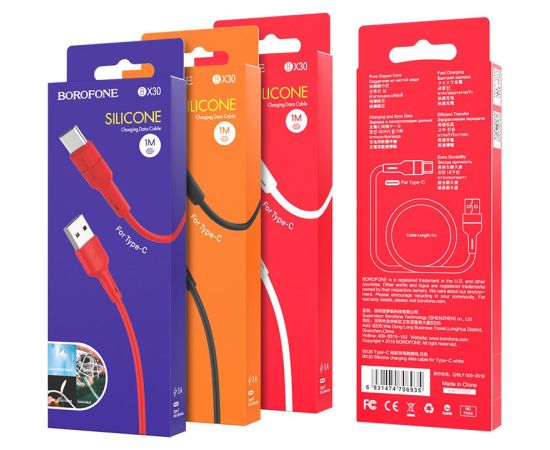 USB кабель Borofone BX30 Type-C 1m силиконовый белый Дата USB-кабели