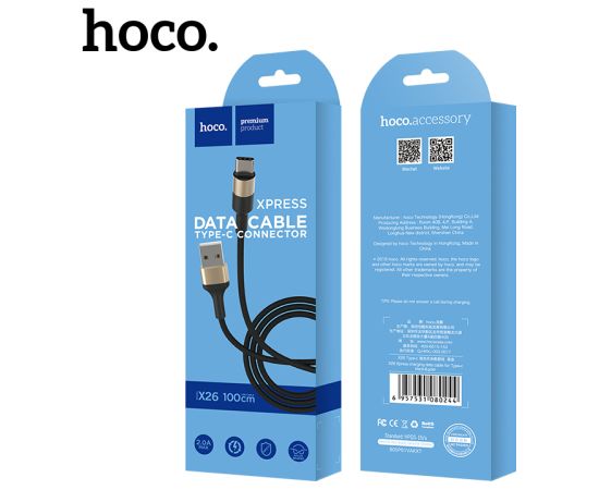 USB кабель HOCO X26 Type-C 1.0m черный-золотой Дата USB-кабели