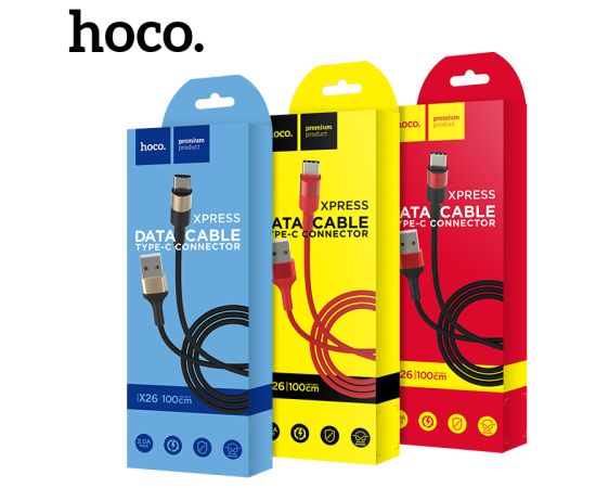 USB кабель HOCO X26 Type-C 1.0m черный-золотой Дата USB-кабели