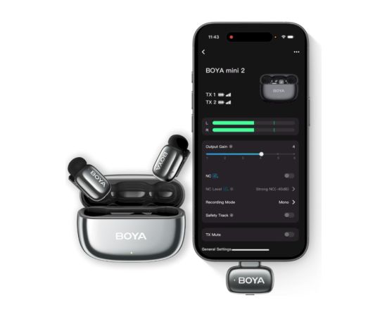 BOYA Mini 2-03 Lightning Wireless Microphone Set Bezvadu mikrofonu komplekts (2TX 1xRX) / 2.4GHz / 48kHz/24bit Mikrofoni