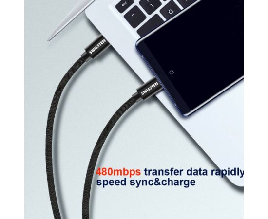 Swissten Textile Fast Charge 3A USB-C / USB-C Кабель для передачи данных и зарядки 1.2m Дата USB-кабели