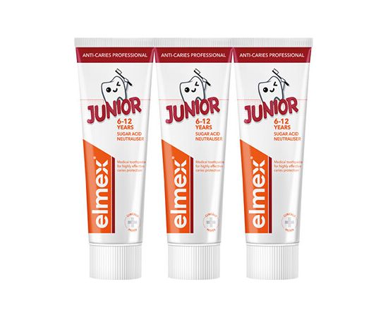 Elmex Junior Professional Trio - Zubní pasta 75ml Zobu pastas un mutes dobuma skalojamie līdzekļi