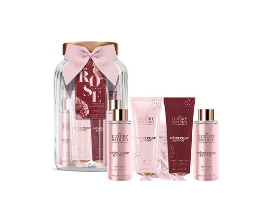 Uniquee Luxury Velvet Rose Dárková sada ve skleněné dóze ( Růže & Pivoňka ) Ķermeņa kosmētika