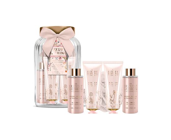 Uniquee Luxury Dárková sada ve skleněné dóze ( Pivoňka, Broskev & Malina ) Ķermeņa kosmētika