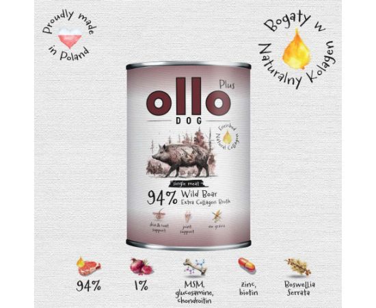 Ollo Plus Kolagen Dzik 400g puszka dla psa Suņu barība